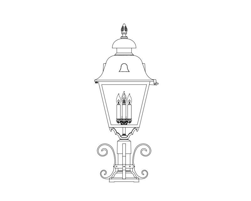 Grande Jefferson, aluminum, Pier Mount, Clear glass, (4) 25W B10, 120V